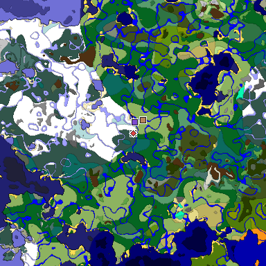 Predicted biome map of Java 1.19.2 seed 8449599815215849082 around estimated spawn