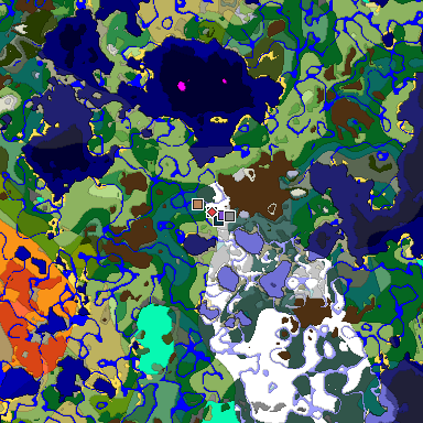 Predicted biome map of Java 1.19.2 seed -576889538547260572 around estimated spawn
