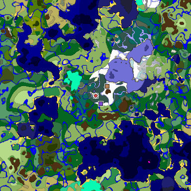 Predicted biome map of Java 1.19.2 seed -3749305382287918180 around estimated spawn