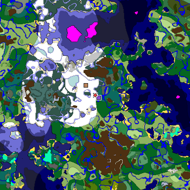 Predicted biome map of Java 1.19.2 seed -4849485918095135662 around estimated spawn
