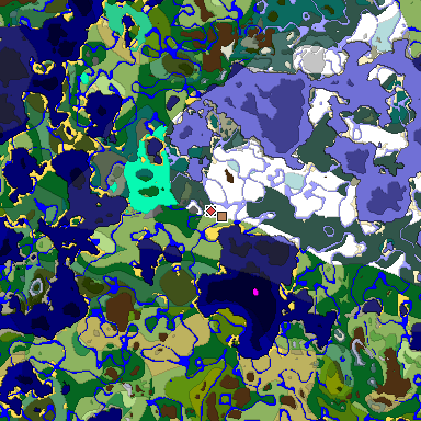 Predicted biome map of Java 1.19.2 seed 6405197722393258961 around estimated spawn