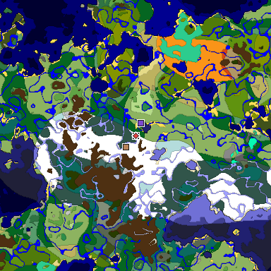 Predicted biome map of Java 1.19.2 seed 884265561040972574 around estimated spawn