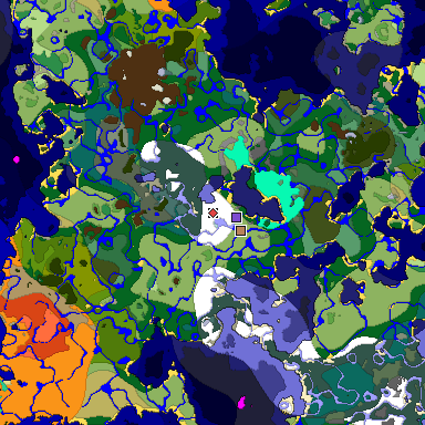 Predicted biome map of Java 1.19.2 seed -3285384761295625782 around estimated spawn