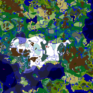 Predicted biome map of Java 1.19.2 seed 3964121118154938314 around estimated spawn