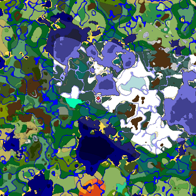 Predicted biome map of Java 1.19.2 seed -8450092467935011126 around estimated spawn