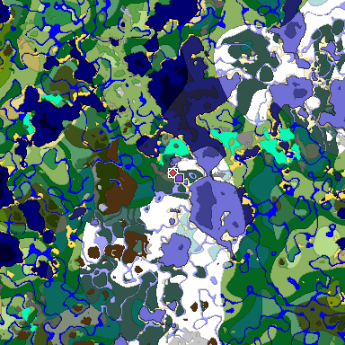 Predicted biome map of Java 1.19.2 seed -3478541217941676197 around estimated spawn