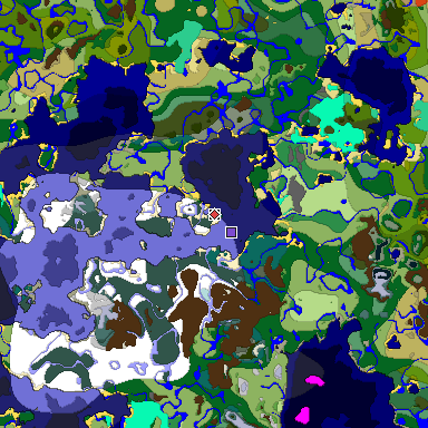 Predicted biome map of Java 1.19.2 seed -4799340830539220976 around estimated spawn