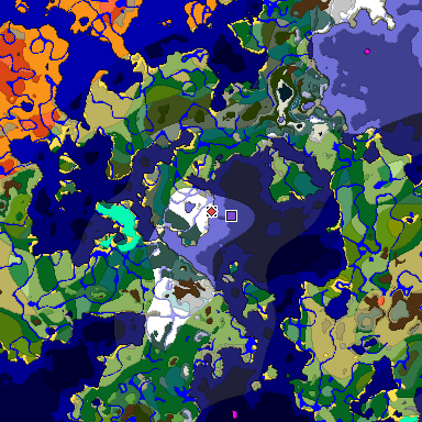 Predicted biome map of Java 1.19.2 seed 7990023153267737470 around estimated spawn