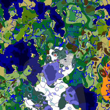 Predicted biome map of Java 1.19.2 seed -3949519682851923784 around estimated spawn