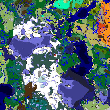 Predicted biome map of Java 1.19.2 seed -8753298168030298422 around estimated spawn