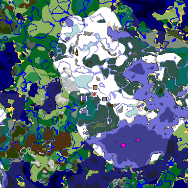Predicted biome map of Java 1.19.2 seed -6117381254950906642 around estimated spawn