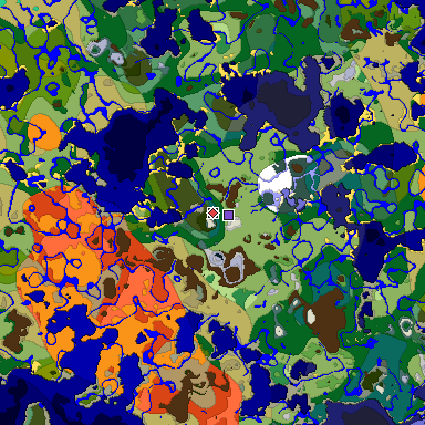 Predicted biome map of Java 1.19.2 seed 8456374717253744048 around estimated spawn