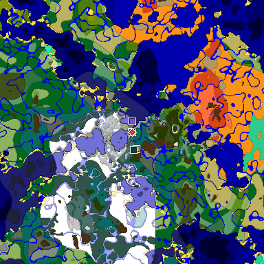 Predicted biome map of Java 1.19.2 seed 7826244964535674551 around estimated spawn