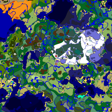 Predicted biome map of Java 1.19.2 seed 5214470198753709507 around estimated spawn