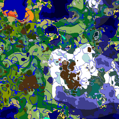 Predicted biome map of Java 1.19.2 seed 8967401555624872664 around estimated spawn