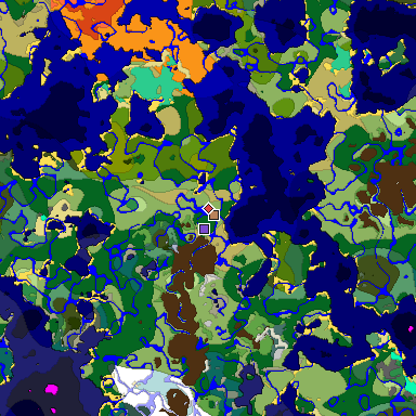 Predicted biome map of Java 1.19.2 seed 965322049125849732 around estimated spawn