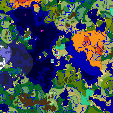 Predicted biome map of Java 1.19.2 seed -7574579478787672964 around estimated spawn