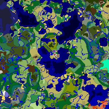 Predicted biome map of Java 1.19.2 seed 6001236794193367645 around estimated spawn