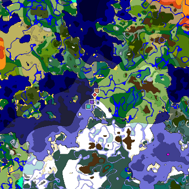 Predicted biome map of Java 1.19.2 seed 2074800311133816600 around estimated spawn