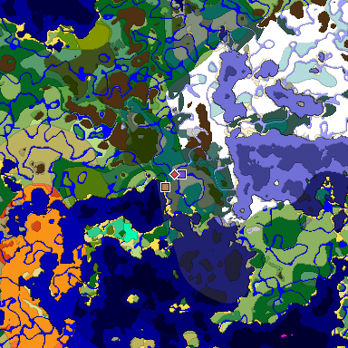 Predicted biome map of Java 1.19.2 seed 5493597899211969400 around estimated spawn
