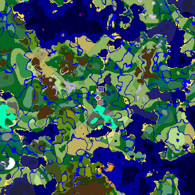 Predicted biome map of Java 1.19.2 seed -1270843297664338360 around estimated spawn
