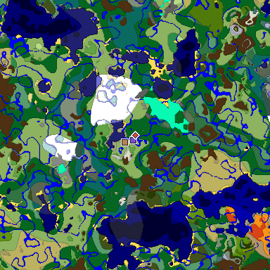 Predicted biome map of Java 1.19.2 seed -1362254047543301480 around estimated spawn