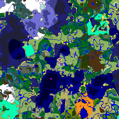 Predicted biome map of Java 1.19.2 seed 6026568548494461360 around estimated spawn