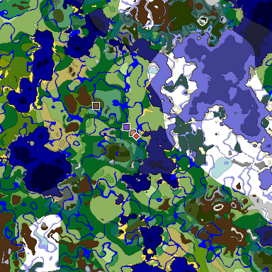 Predicted biome map of Java 1.19.2 seed 5201102352941545441 around estimated spawn