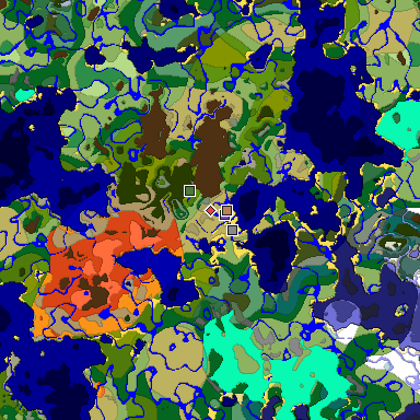 Predicted biome map of Java 1.19.2 seed -3465954985076725020 around estimated spawn
