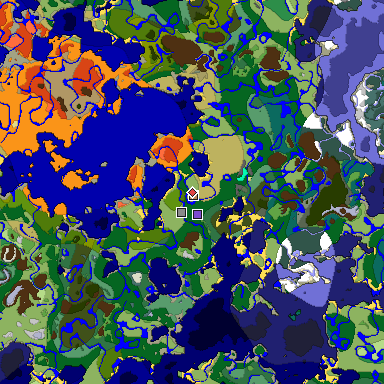 Predicted biome map of Java 1.19.2 seed 5663455057974305836 around estimated spawn