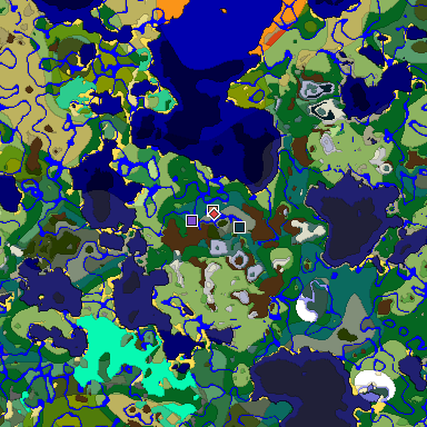 Predicted biome map of Java 1.19.2 seed 9097149580949137880 around estimated spawn