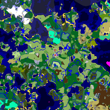 Predicted biome map of Java 1.19.2 seed 7846243661999151298 around estimated spawn