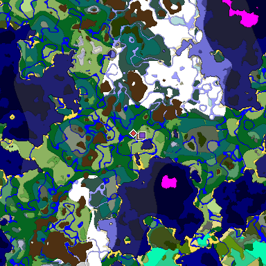Predicted biome map of Java 1.19.2 seed -485213313247238532 around estimated spawn