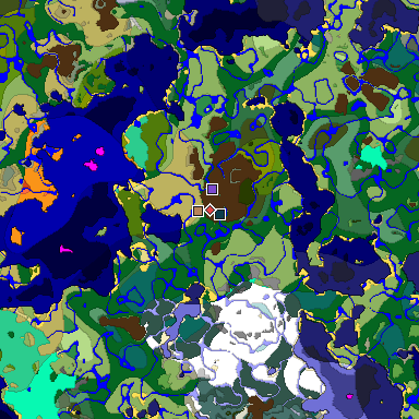 Predicted biome map of Java 1.19.2 seed -1395488761692875228 around estimated spawn