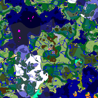 Predicted biome map of Java 1.19.2 seed 8861553564220559606 around estimated spawn