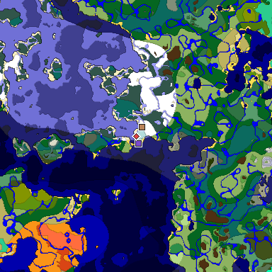 Predicted biome map of Java 1.19.2 seed -6961378229964885744 around estimated spawn