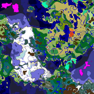 Predicted biome map of Java 1.19.2 seed -2589531644965087097 around estimated spawn