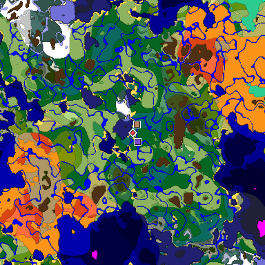 Predicted biome map of Java 1.19.2 seed -8962046636857787443 around estimated spawn