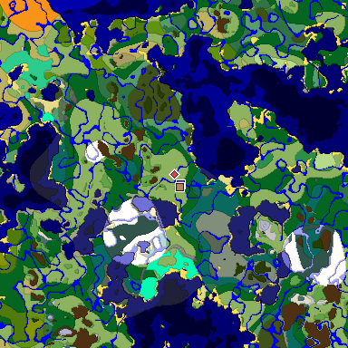 Predicted biome map of Java 1.19.2 seed 1378135119328256471 around estimated spawn