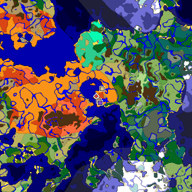 Predicted biome map of Java 1.19.2 seed -4673157177844636156 around estimated spawn