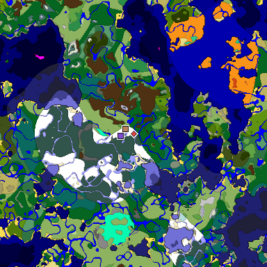 Predicted biome map of Java 1.19.2 seed 3008912000672786553 around estimated spawn