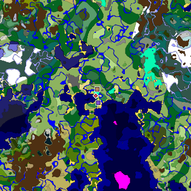 Predicted biome map of Java 1.19.2 seed -1445965780425580520 around estimated spawn