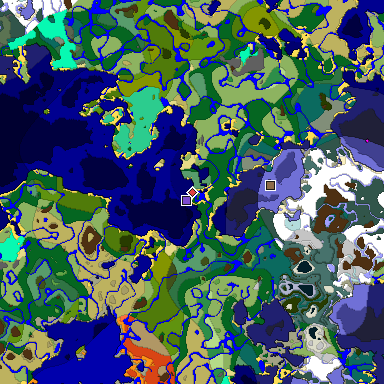 Predicted biome map of Java 1.19.2 seed -5193906775918066901 around estimated spawn