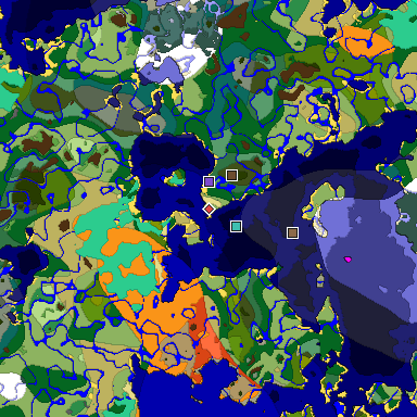 Predicted biome map of Java 1.19.2 seed 7691527393073765892 around estimated spawn