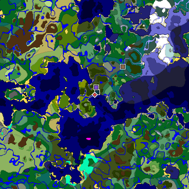 Predicted biome map of Java 1.19.2 seed 3339465718384206749 around estimated spawn