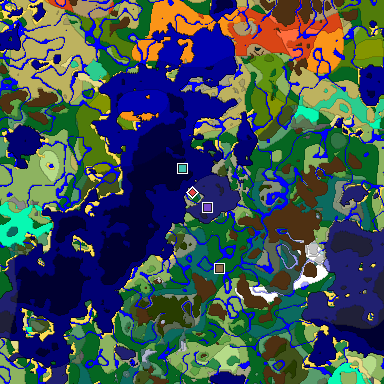 Predicted biome map of Java 1.19.2 seed 7593328029304206032 around estimated spawn