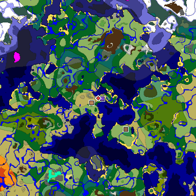 Predicted biome map of Java 1.19.2 seed -7529176294248423248 around estimated spawn