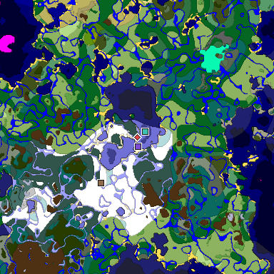 Predicted biome map of Java 1.19.2 seed 8199786630268420266 around estimated spawn