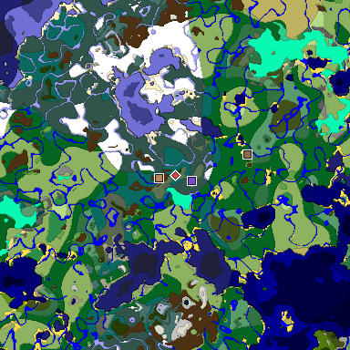 Predicted biome map of Java 1.19.2 seed -6730119056536266175 around estimated spawn