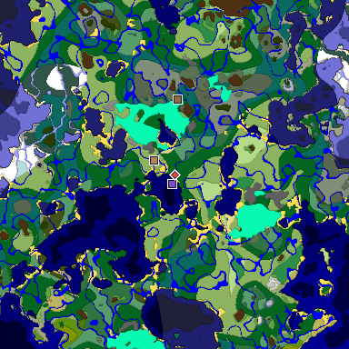 Predicted biome map of Java 1.19.2 seed 8951121620186999617 around estimated spawn